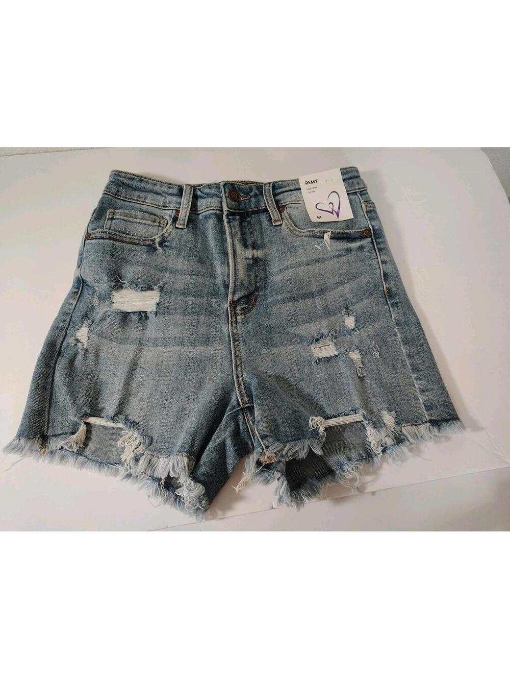 NWT Remi Distressed Frayed Cut Off High Rise Denim Shorts Womens M Boho Beach